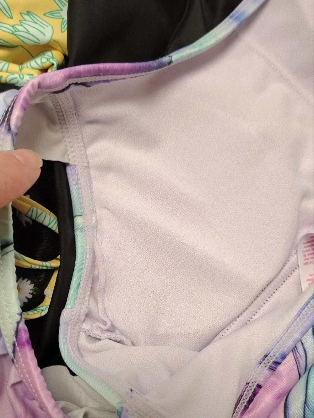 Justice Lilac Pink and Teal Swim Top with Watercolor Trim